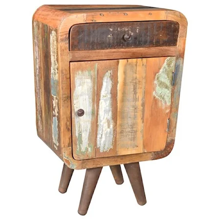 Reclaimed Wood End Table/Night Stand with Door & Drawer